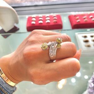 Yellow diamond cluster ring